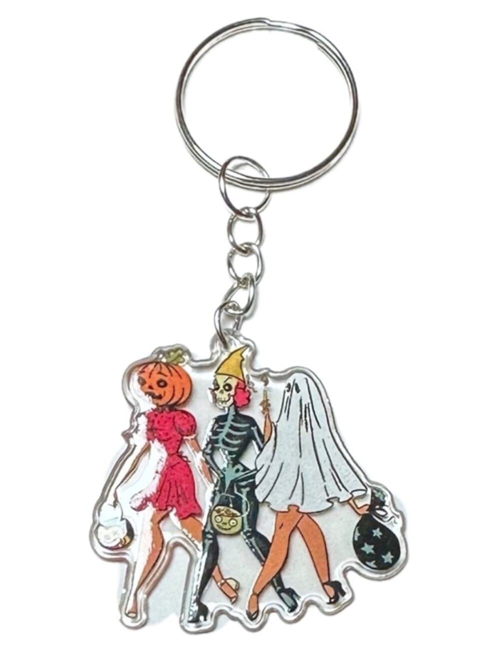 Halloween costume keychain pumpkin ghost skeleton